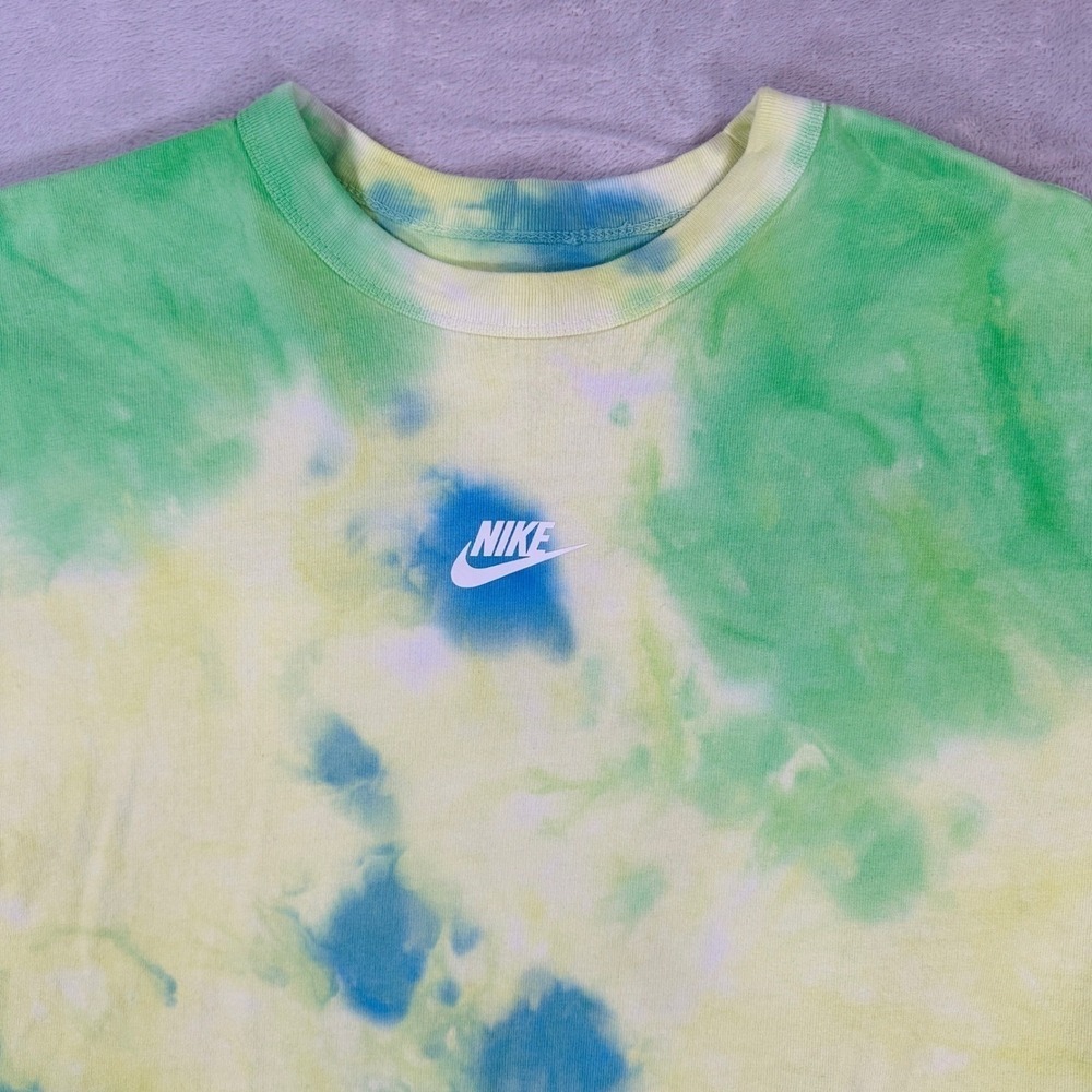 Nike Shirt Center Swoosh Mens Med Y2K Tie Dye Loose Fit Green Yellow Blue